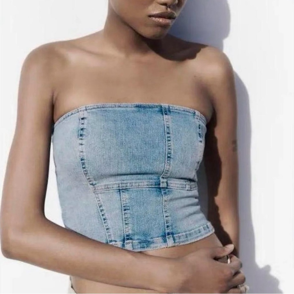 Zara Light Blue Denim Crop Top
